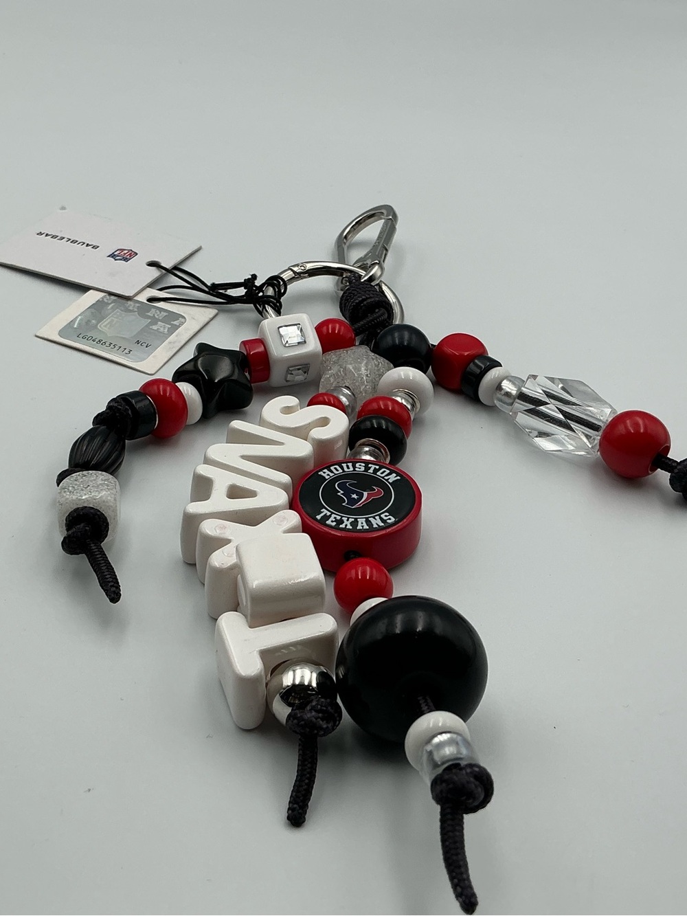 NFL Beaded Keychain with Red, Black & White Accents